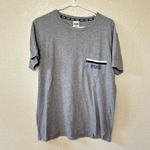 PINK Victorias Secret Gray Scoop Neck Graphic Short Sleeve Tee Shirt Small